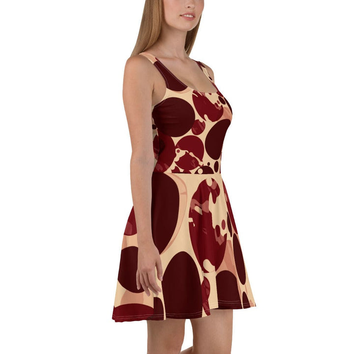 Womens Skater Dress Burgundy Beige Circular Print