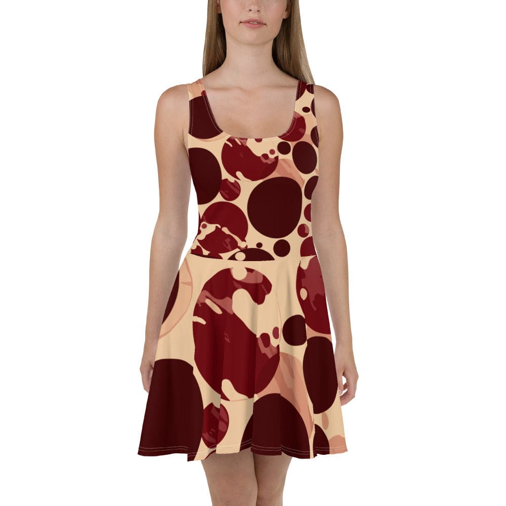 Womens Skater Dress Burgundy Beige Circular Print