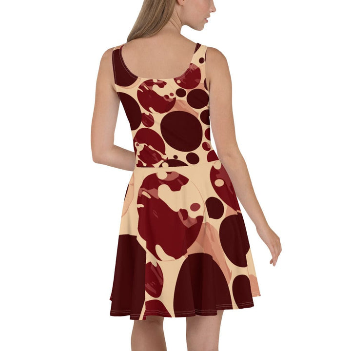 Womens Skater Dress Burgundy Beige Circular Print