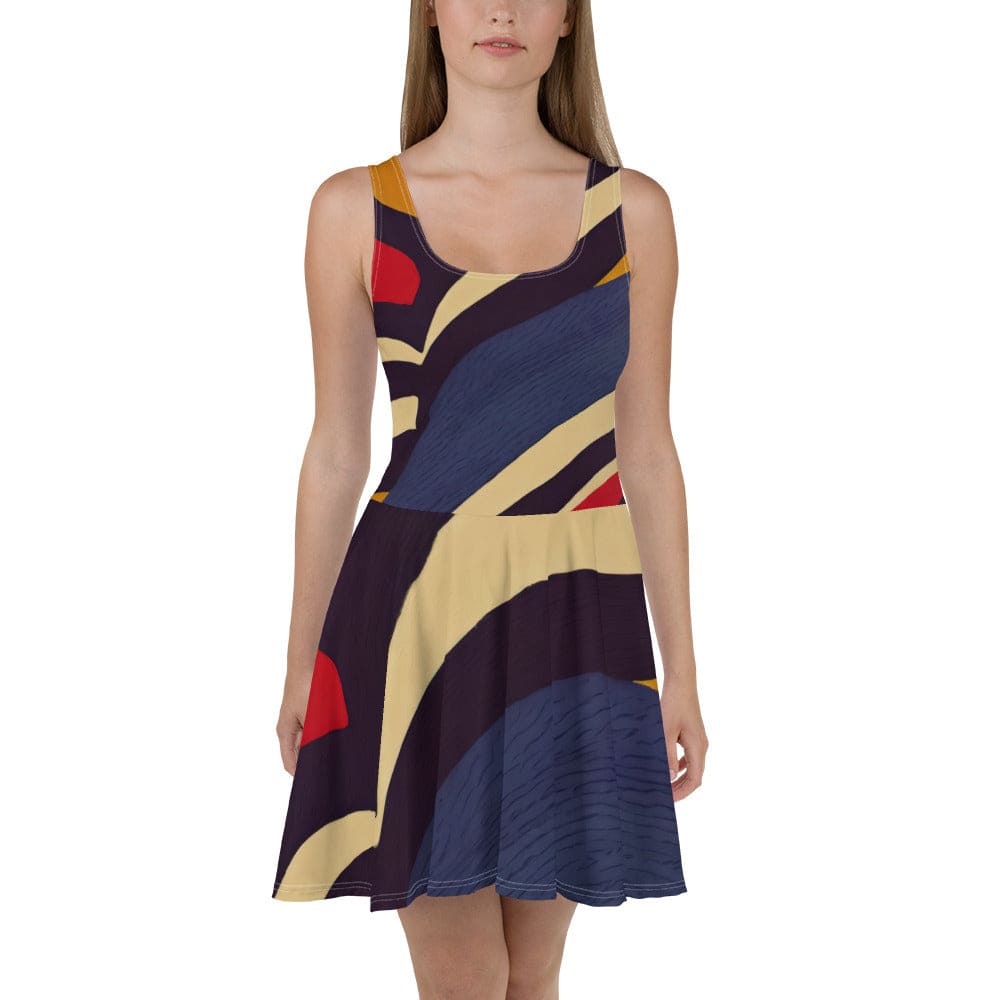 Womens Skater Dress Brown Red Blue Colorblock Lines