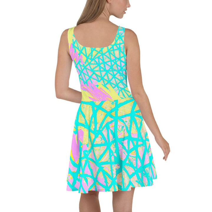 Womens Skater Dress Cyan Blue Lime Green and Pink Pattern 2