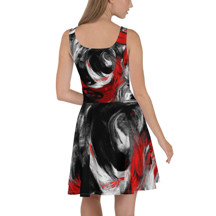 Womens Skater Dress Decorative Black Red White Abstract Seamless 2