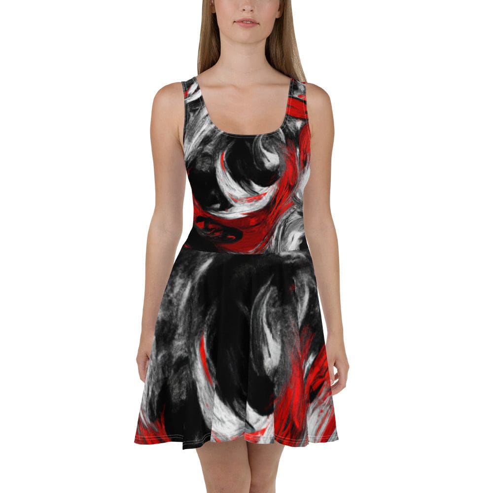 Womens Skater Dress Decorative Black Red White Abstract Seamless 2