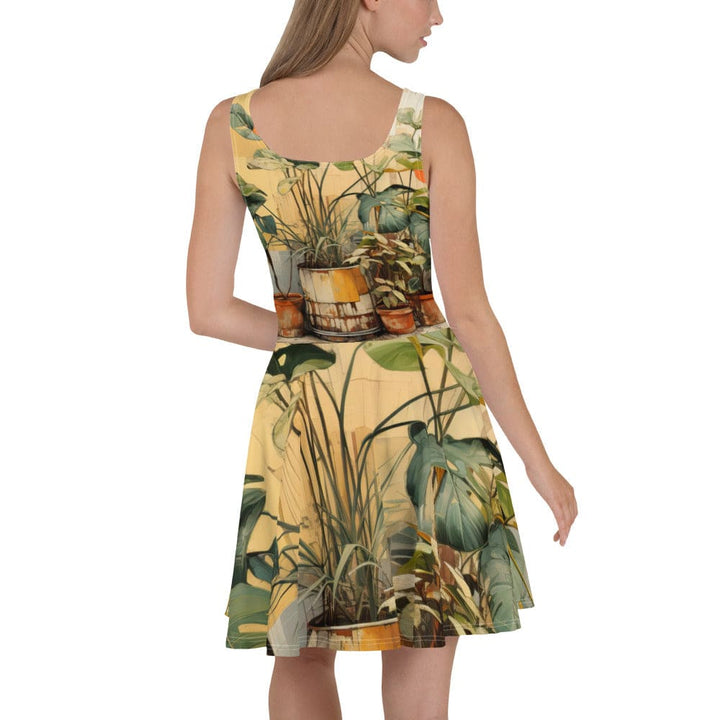 Womens Skater Dress Earthy Rustic Potted Plants Print 2