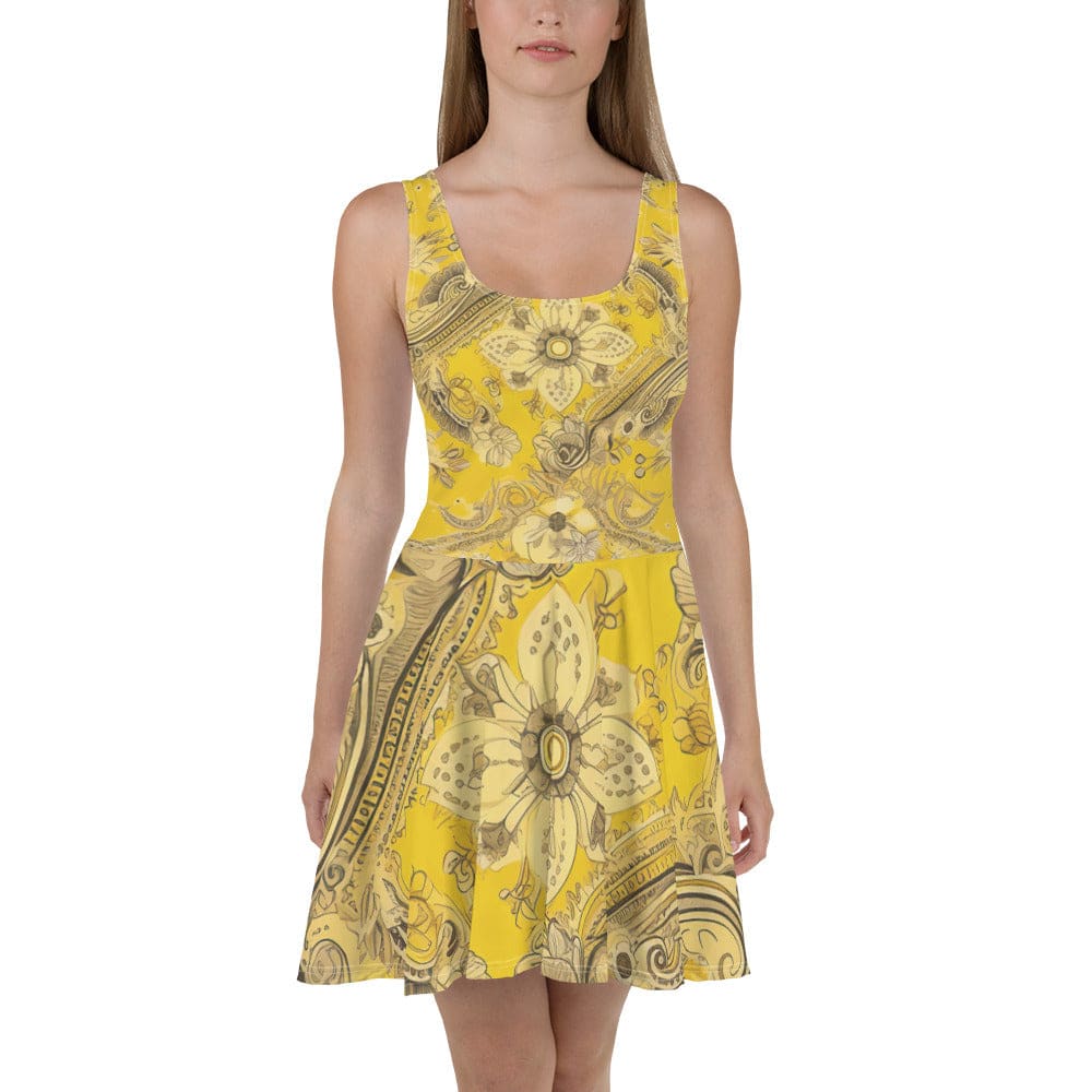 Womens Skater Dress Floral Yellow Bandanna Print