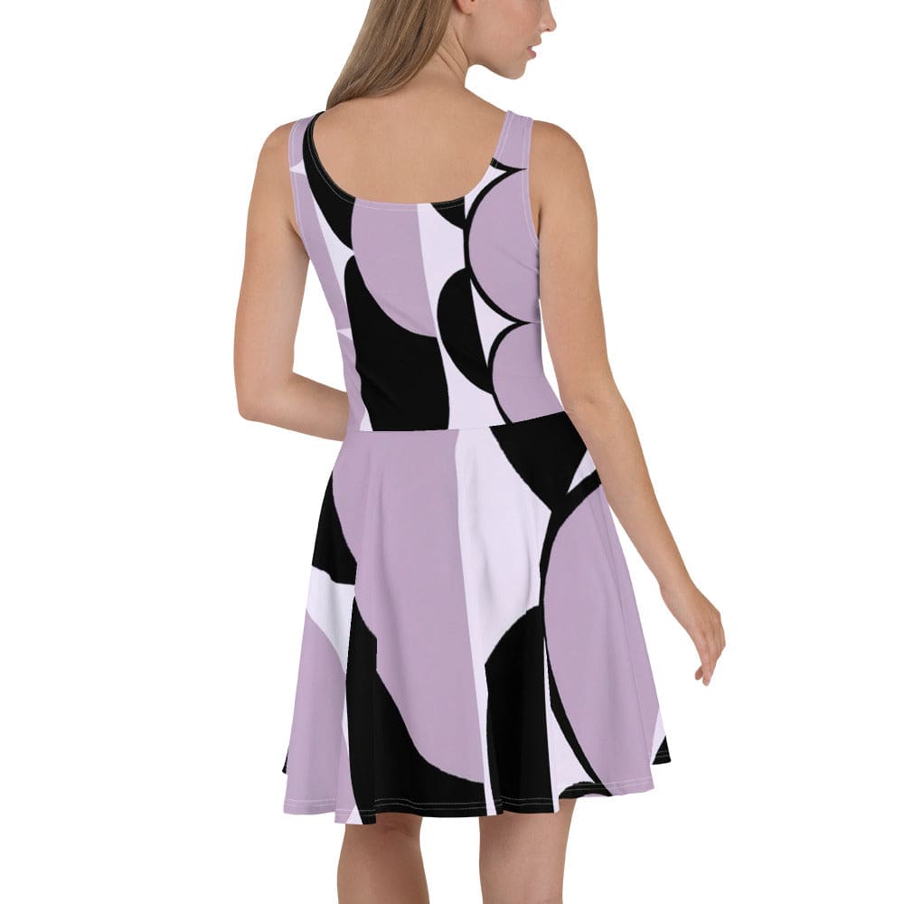 Womens Skater Dress Geometric Lavender And Black Pattern 3