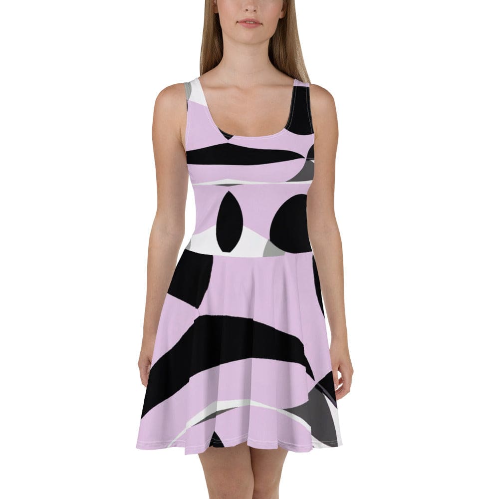 Womens Skater Dress Geometric Lavender and Black Pattern 4