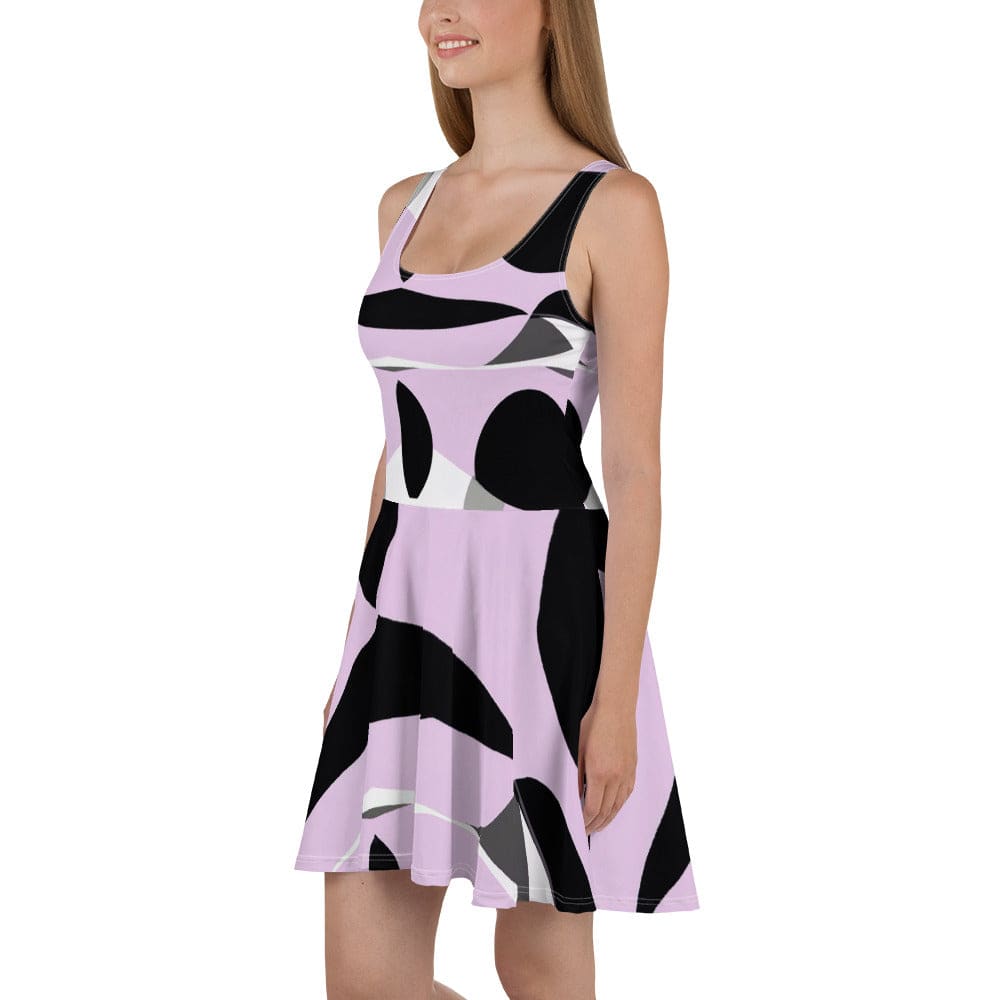 Womens Skater Dress Geometric Lavender and Black Pattern 4