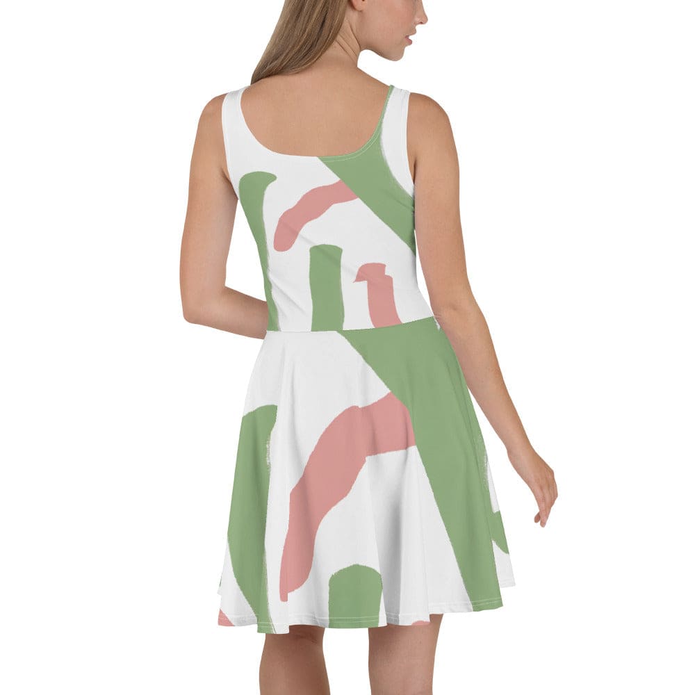 Womens Skater Dress Green Mauve Abstract Brush Stroke Pattern 2