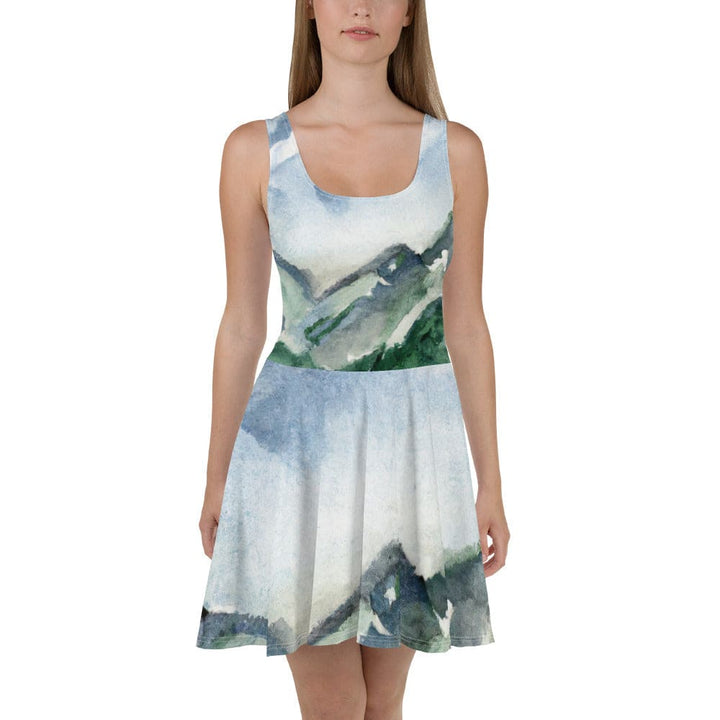 Womens Skater Dress Green Mountainside Nature Landscape Blue Sky 2