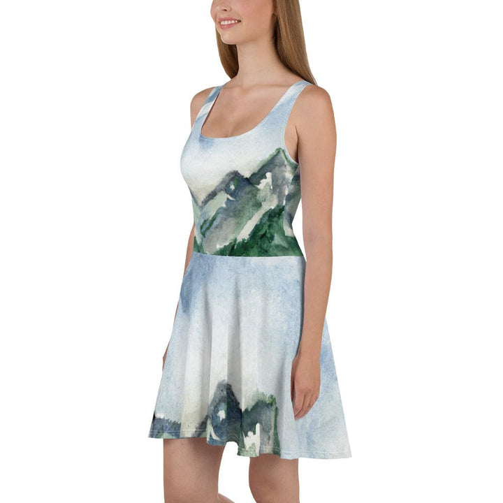 Womens Skater Dress Green Mountainside Nature Landscape Blue Sky 2