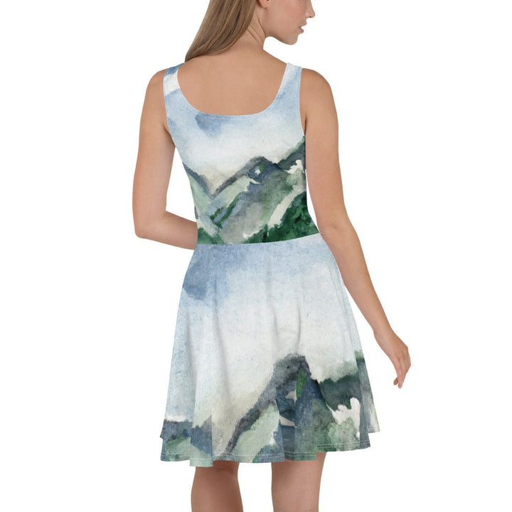 Womens Skater Dress Green Mountainside Nature Landscape Blue Sky 2