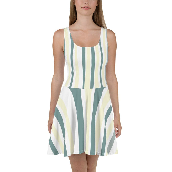 Womens Skater Dress Green Yellow Geometric Lines