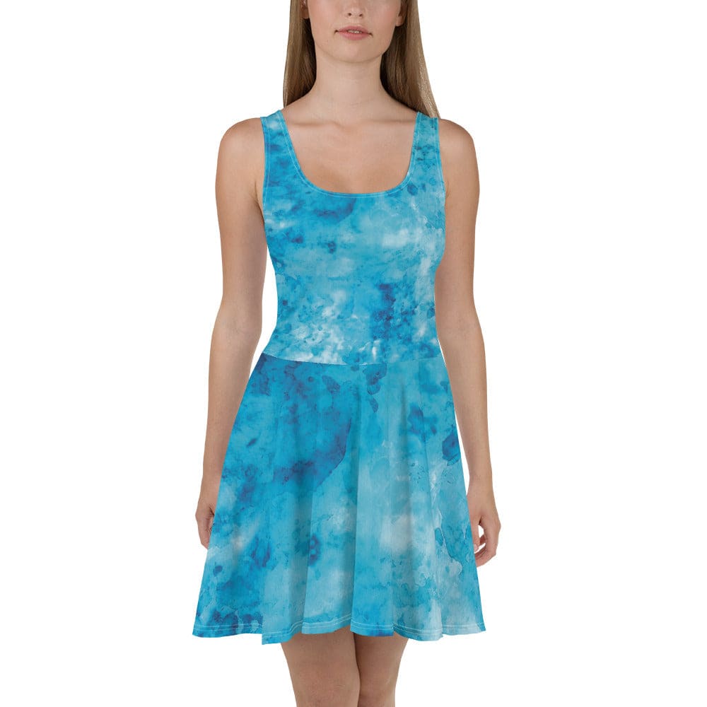 Womens Skater Dress Blue Marble Print