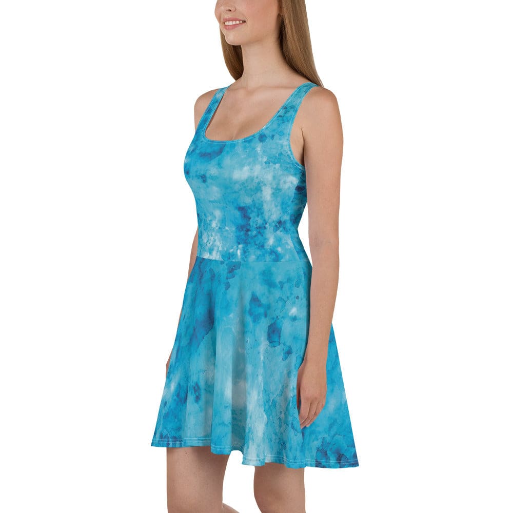 Womens Skater Dress Blue Marble Print