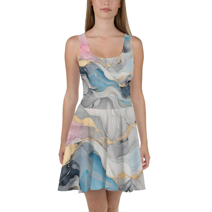 Womens Skater Dress Marble Cloud of Grey Pink Blue 63389 2