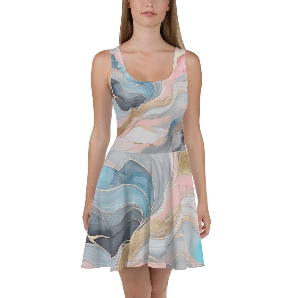 Womens Skater Dress Marble Cloud of Grey Pink Blue 82395 2