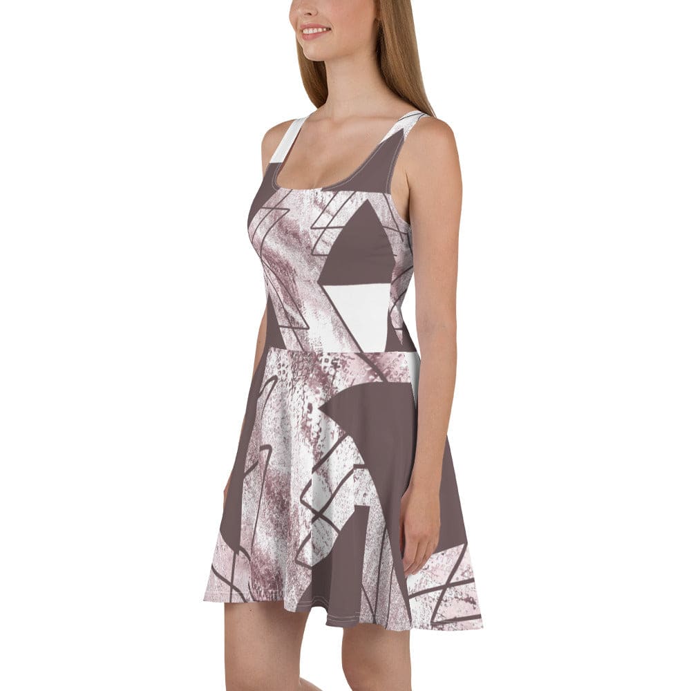 Womens Skater Dress - Mauve Rose and White Triangular Colorblock 2