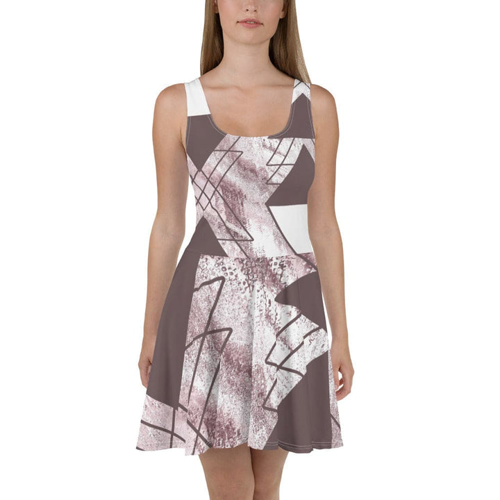 Womens Skater Dress - Mauve Rose and White Triangular Colorblock 2