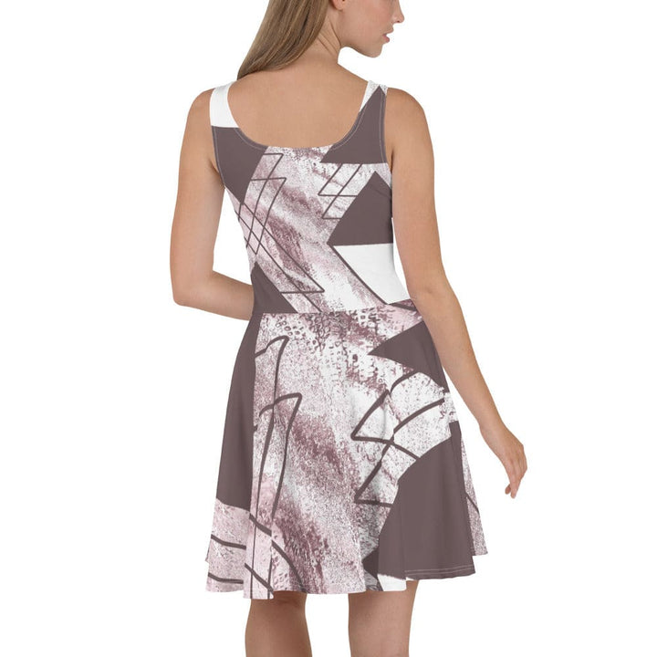 Womens Skater Dress - Mauve Rose and White Triangular Colorblock 2