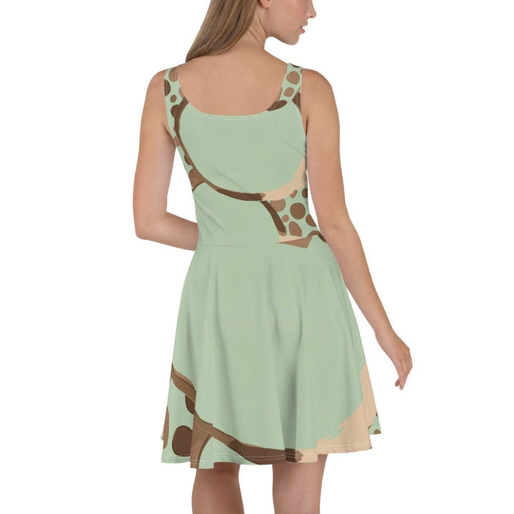 Womens Skater Dress Green Beige Spotted Print