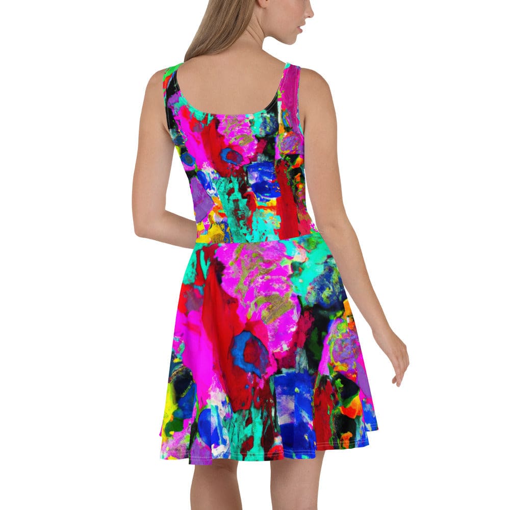 Womens Skater Dress - Red Multicolor Abstract Print