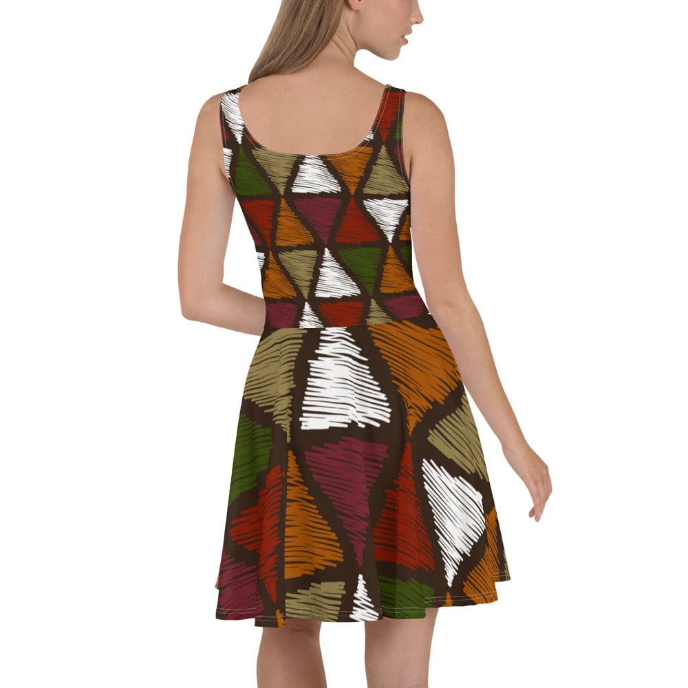 Womens Skater Dress - Red Green Geometric Lines