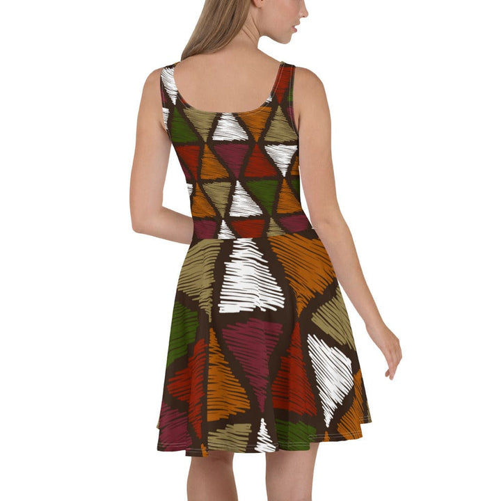 Womens Skater Dress - Red Green Geometric Lines