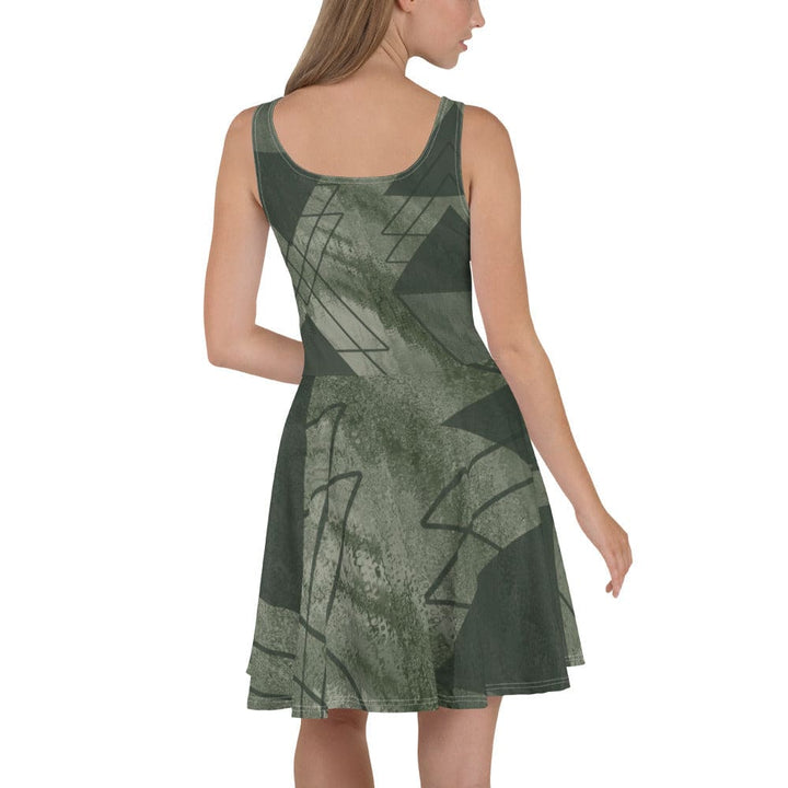 Womens Skater Dress Olive Green Triangular Colorblock 2