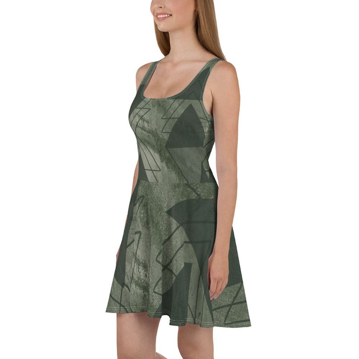 Womens Skater Dress Olive Green Triangular Colorblock 2