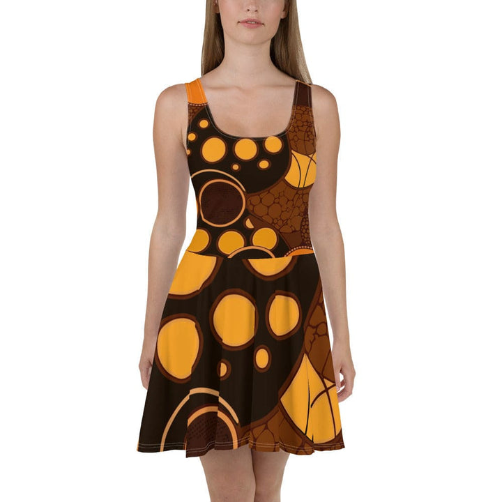 Womens Skater Dress Orange Brown Spotted Print