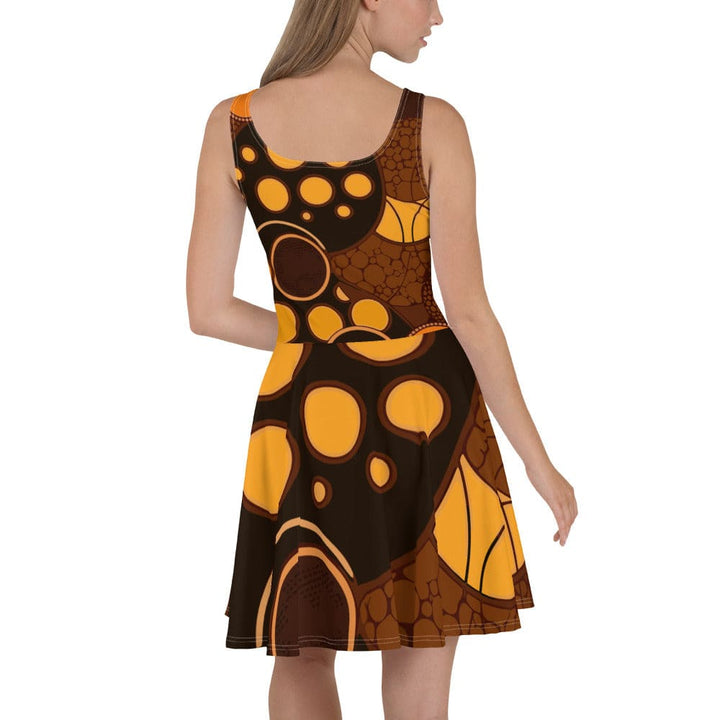 Womens Skater Dress Orange Brown Spotted Print