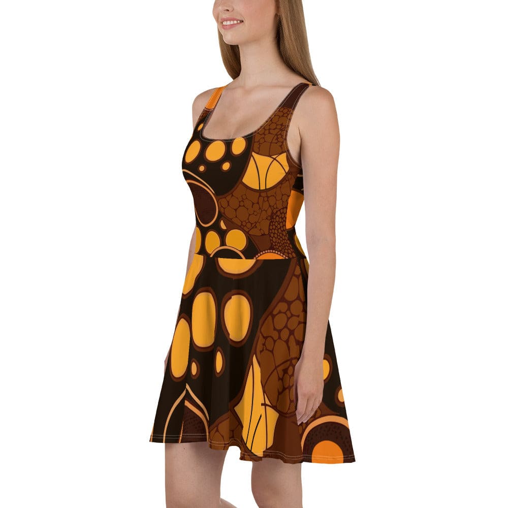 Womens Skater Dress Orange Brown Spotted Print