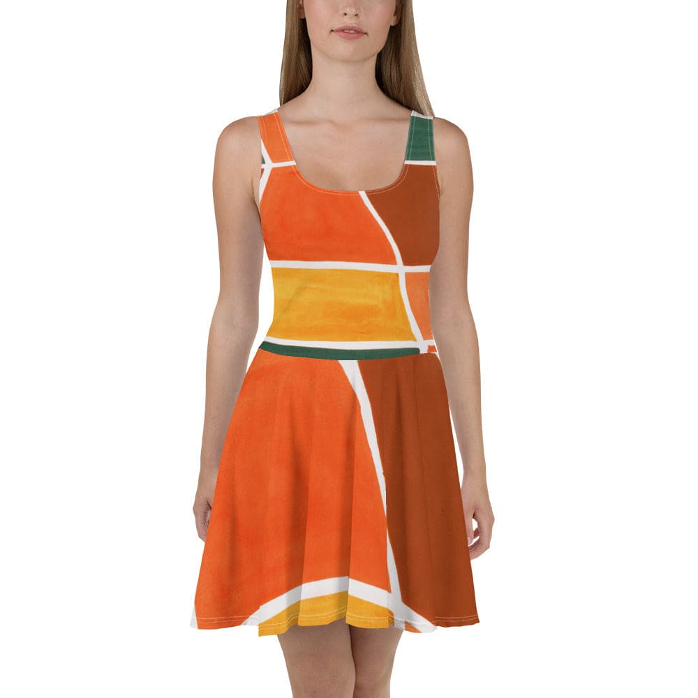 Womens Skater Dress Orange Green Boho Pattern 2