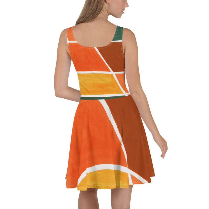 Womens Skater Dress Orange Green Boho Pattern 2