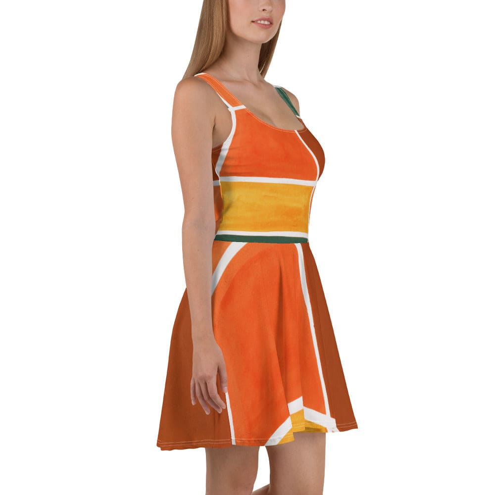 Womens Skater Dress Orange Green Boho Pattern 2