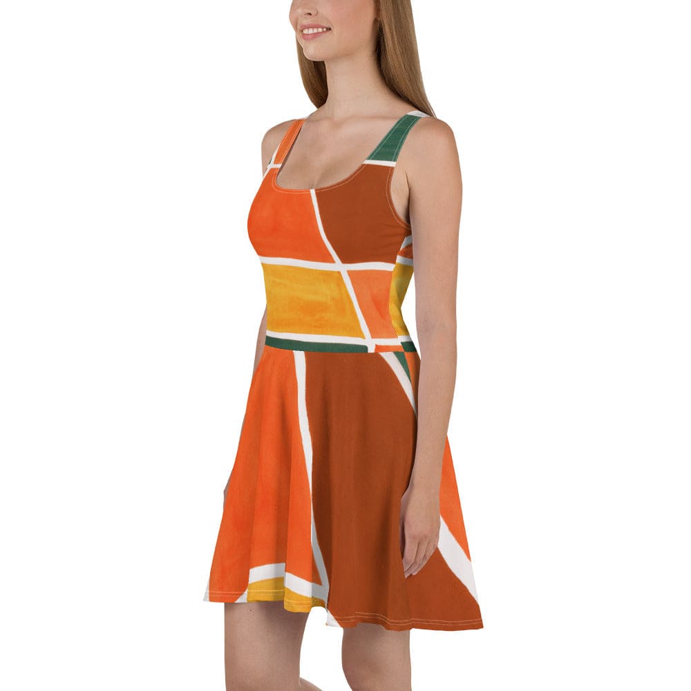 Womens Skater Dress Orange Green Boho Pattern 2