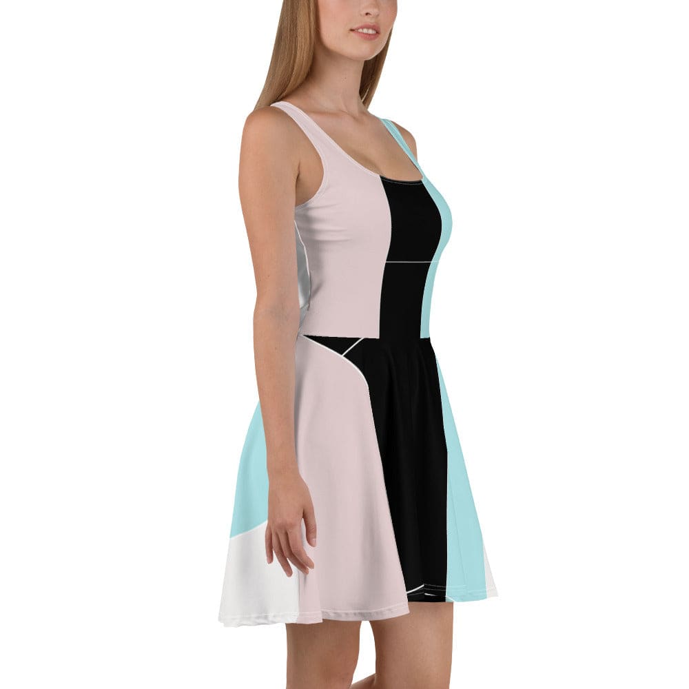 Womens Skater Dress Pastel Pink Black Blue Colorblock Lines