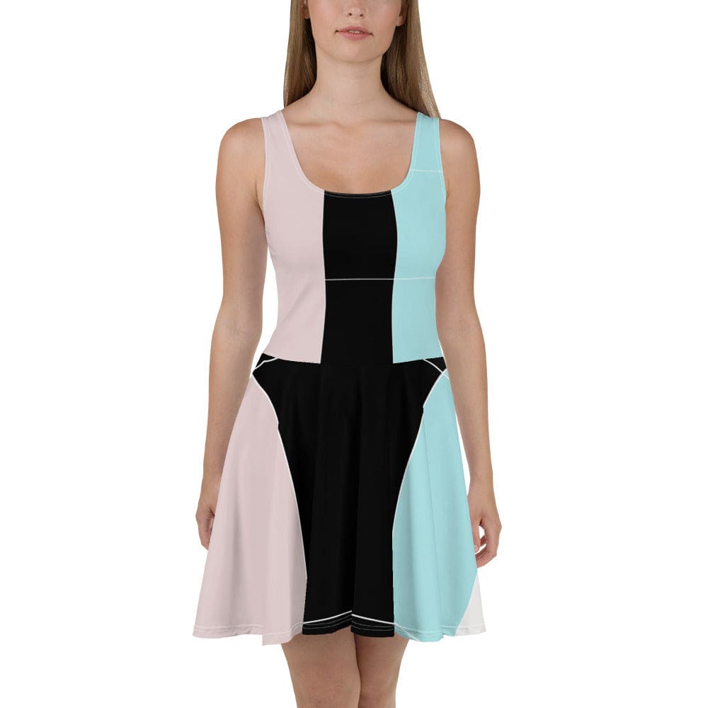 Womens Skater Dress Pastel Pink Black Blue Colorblock Lines