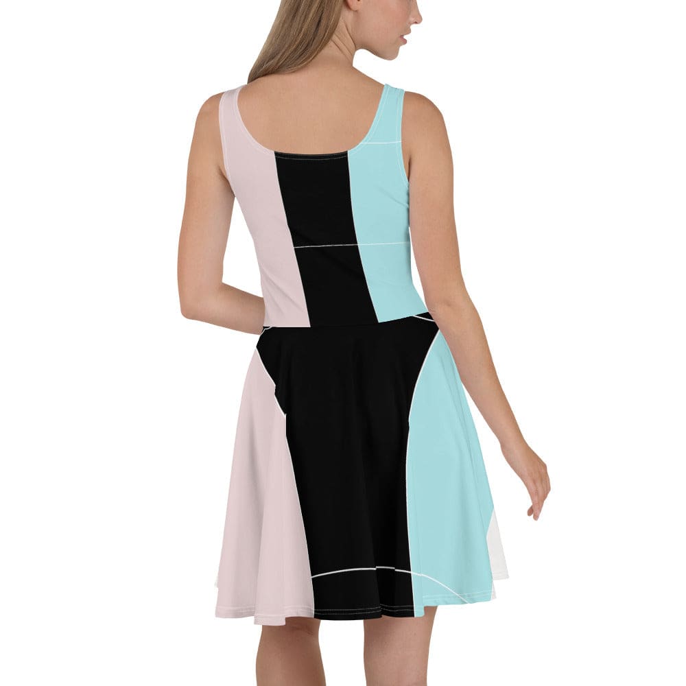 Womens Skater Dress Pastel Pink Black Blue Colorblock Lines