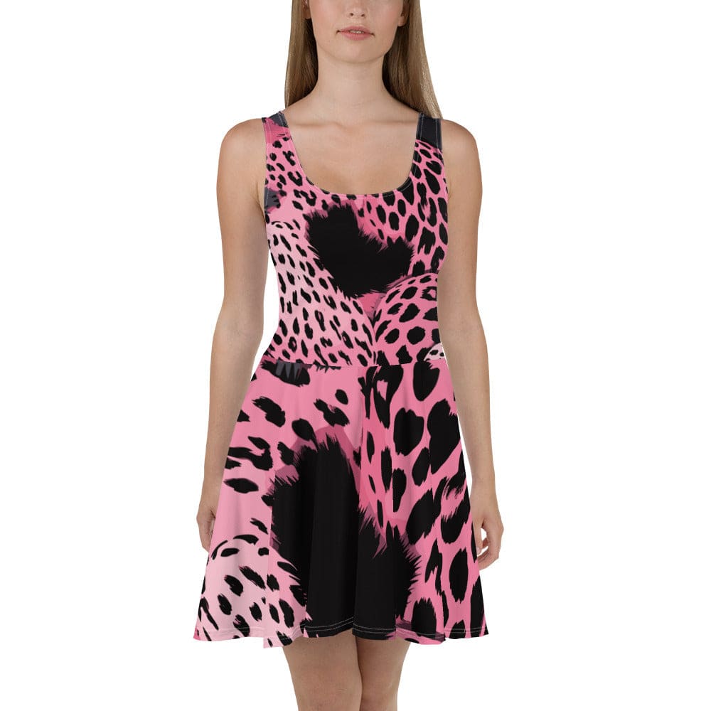 Womens Skater Dress Pink Black Spotted Print