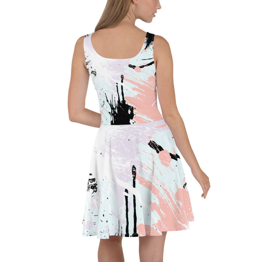 Womens Skater Dress Pink Black Abstract Print