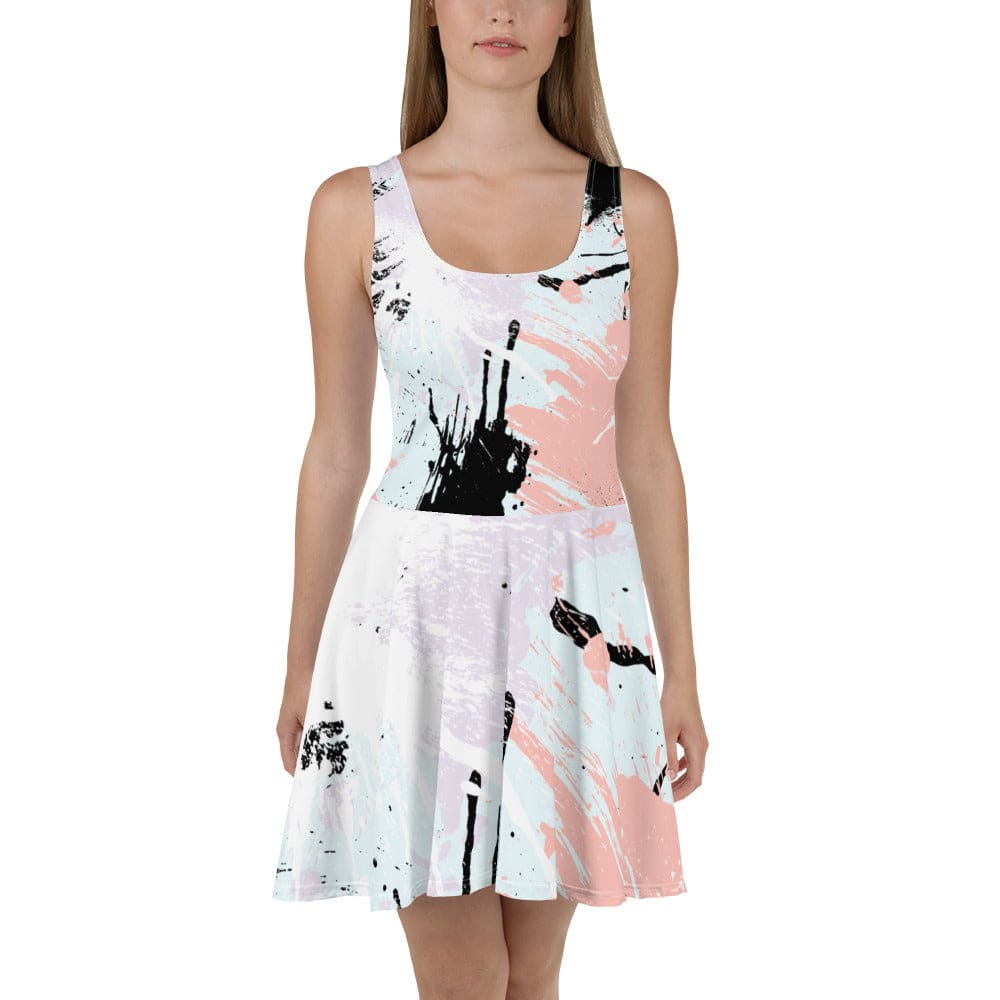 Womens Skater Dress Pink Black Abstract Print