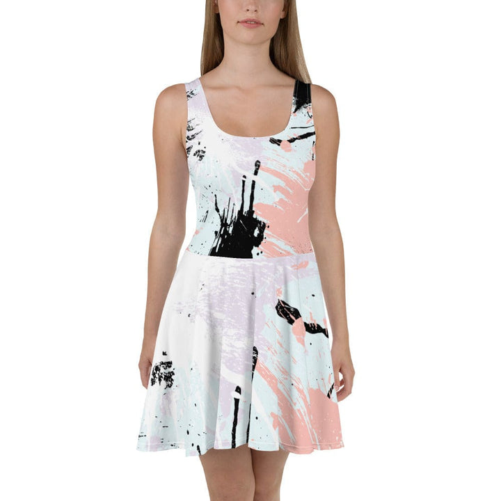 Womens Skater Dress Pink Black Abstract Print