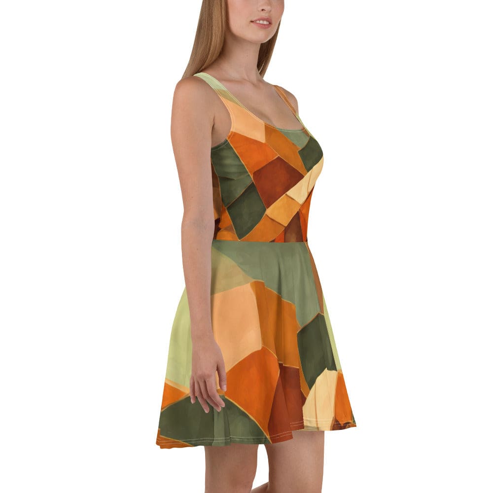 Womens Skater Dress Rustic Red Abstract Pattern 2