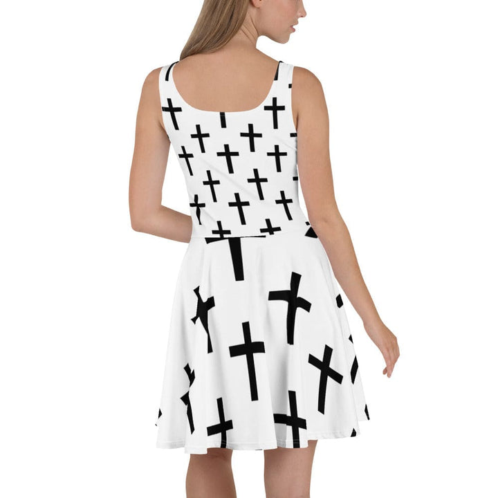 Womens Skater Dress White Black Cross Print