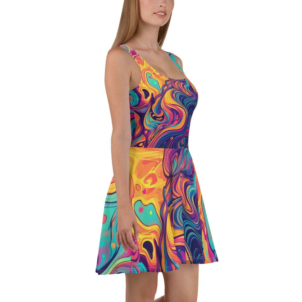 Womens Skater Dress - Vibrant Psychedelic Rave Pattern -kaleidoscope