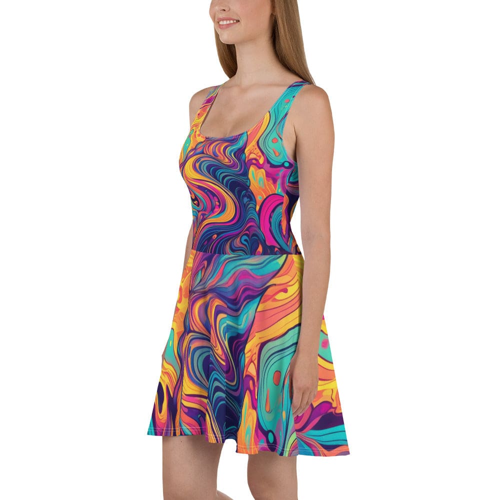 Womens Skater Dress - Vibrant Psychedelic Rave Pattern -kaleidoscope