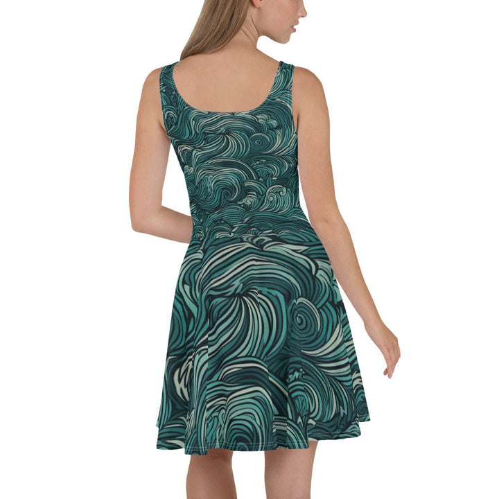 Womens Skater Dress Mint Green Water Wave Print