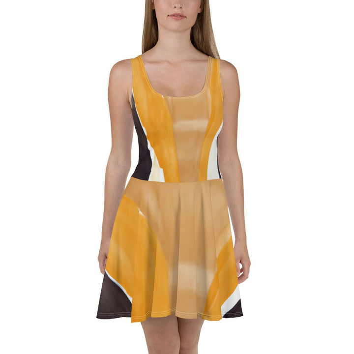 Womens Skater Dress Yellow Brown Abstract Pattern 2